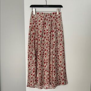 Banana Republic Red and Cream Floral A-Line Skirt